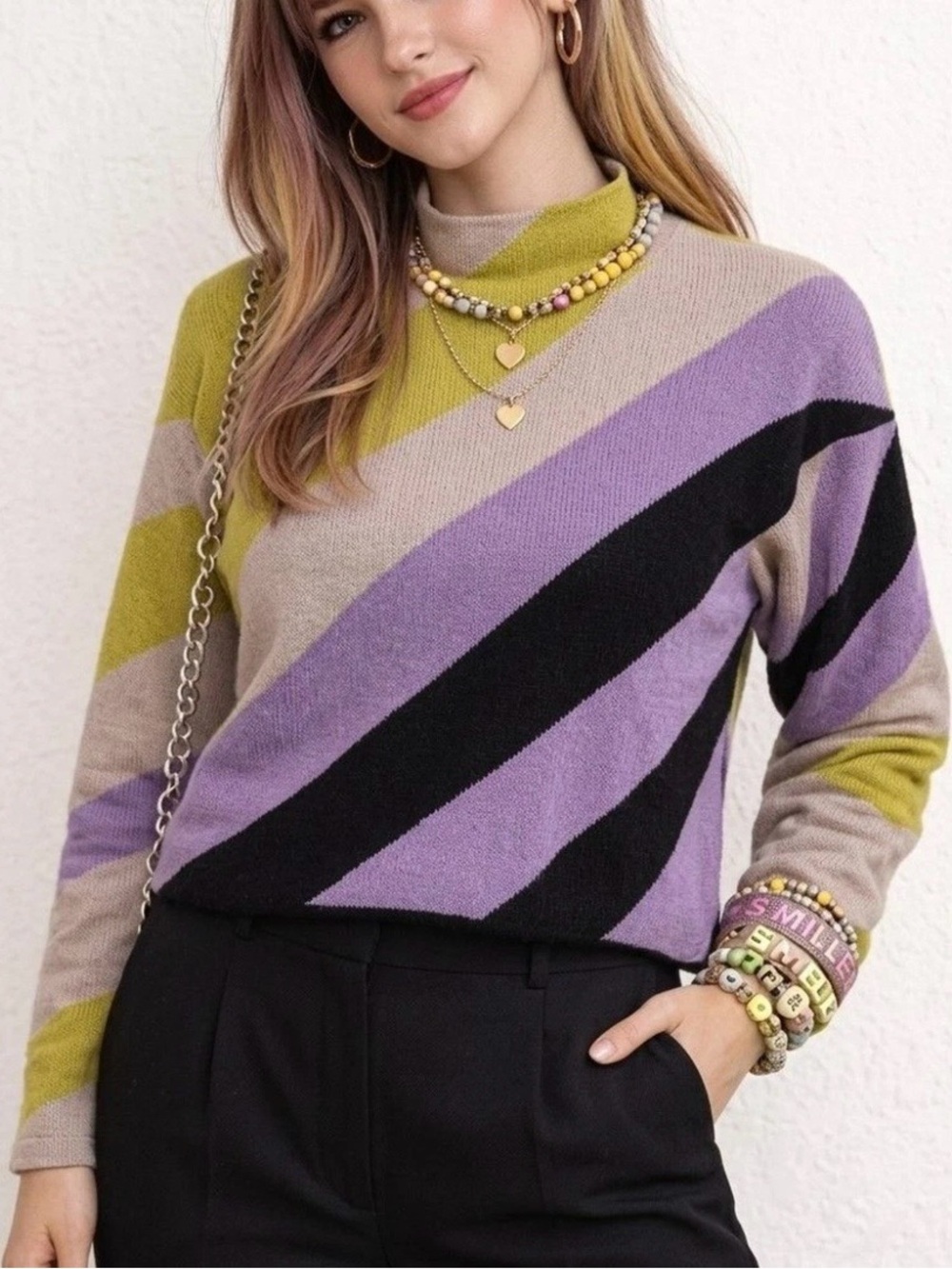Maeve by Anthropologie Diagonal Striped Mock Neck Sweater